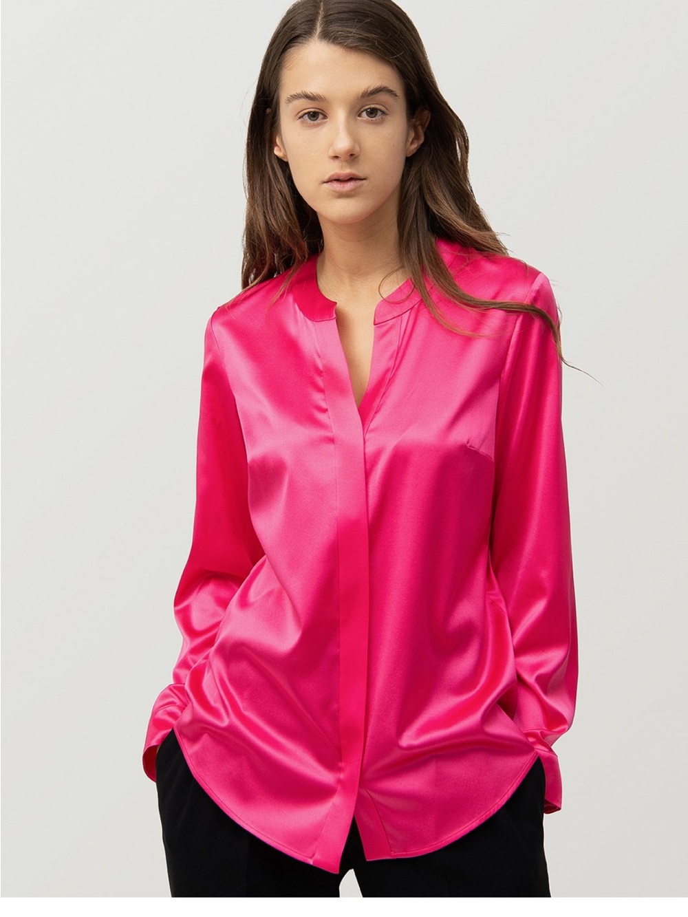 Boss Hot Pink 97% Silk Long-Sleeve Blouse